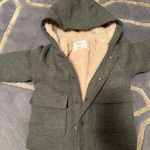 Zara Kids Charcoal Gray Hooded Coat